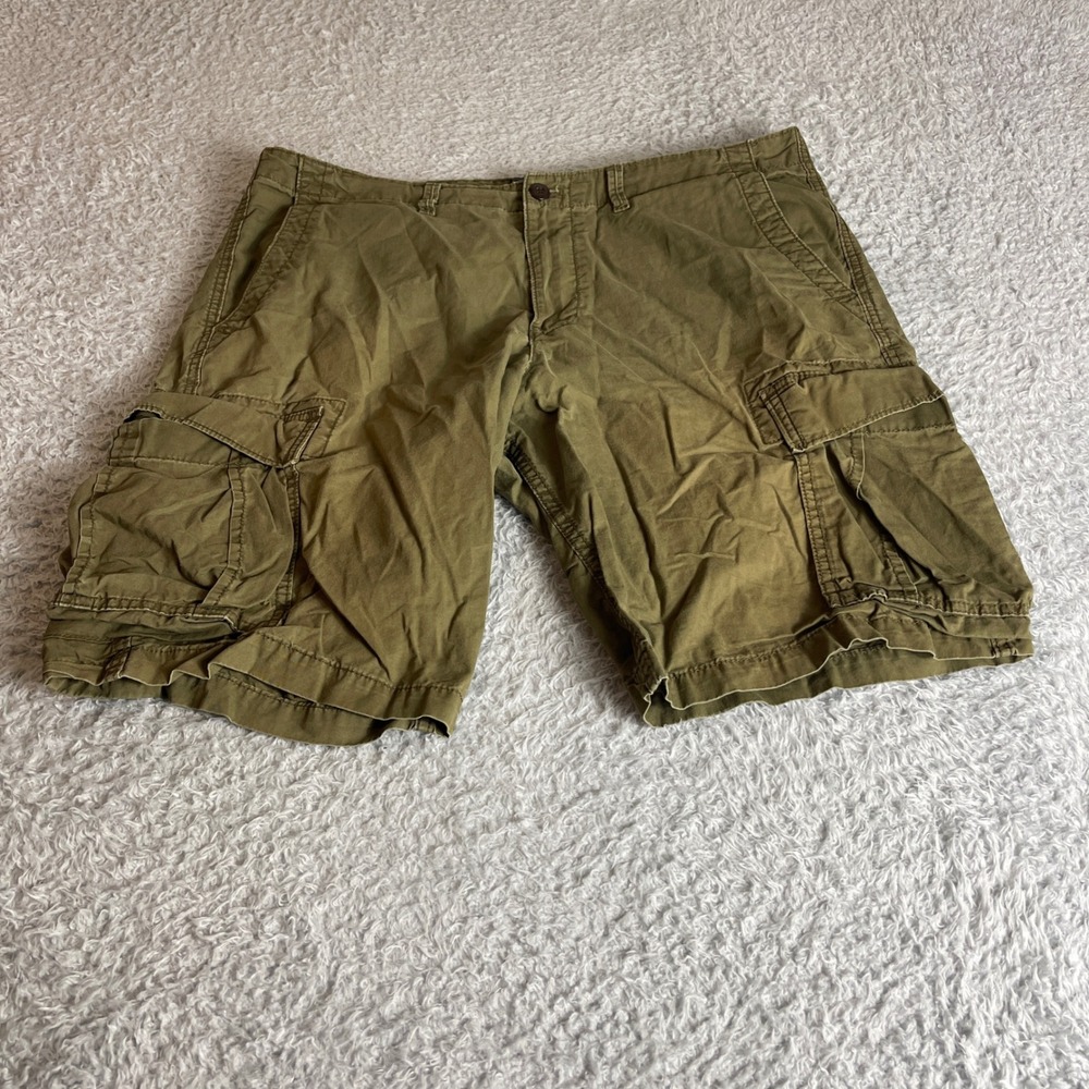 Gap Lived In Short Mens 36 Cargo Shorts Olive Green Khaki Cotton Multi Pocket